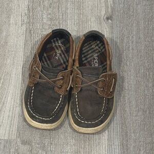 Sperry Kids Tan and Black Moccasins